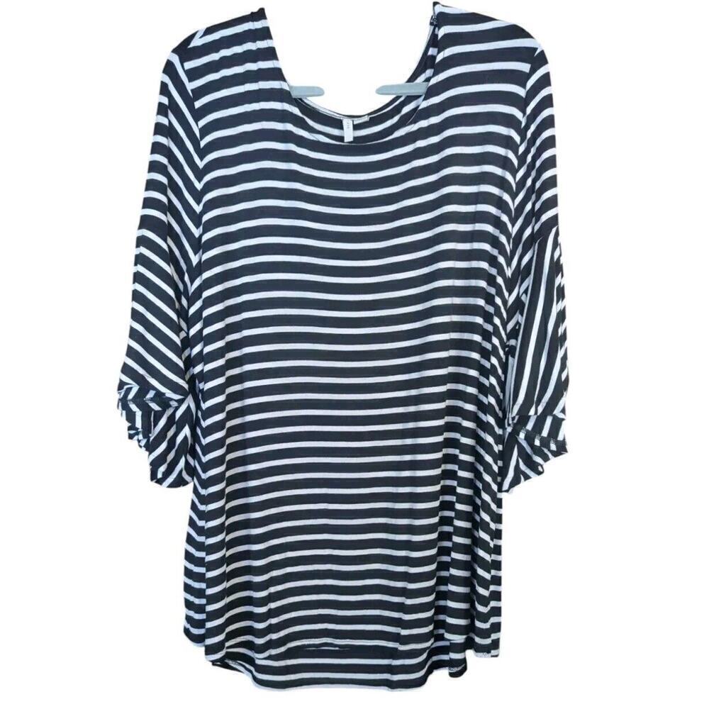 Est. 1946 Top Blouse Womens Sz 22W/24W Striped Scoop Neck 3/4 Flutter Sleeve